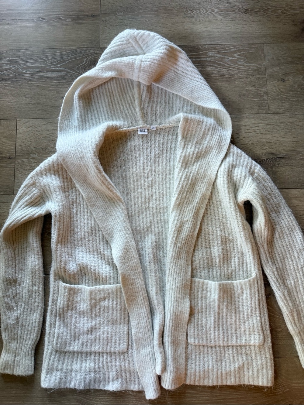 GAP Cream Hooded Ribbed Open-Front Cardigan - Picture 2 of 10